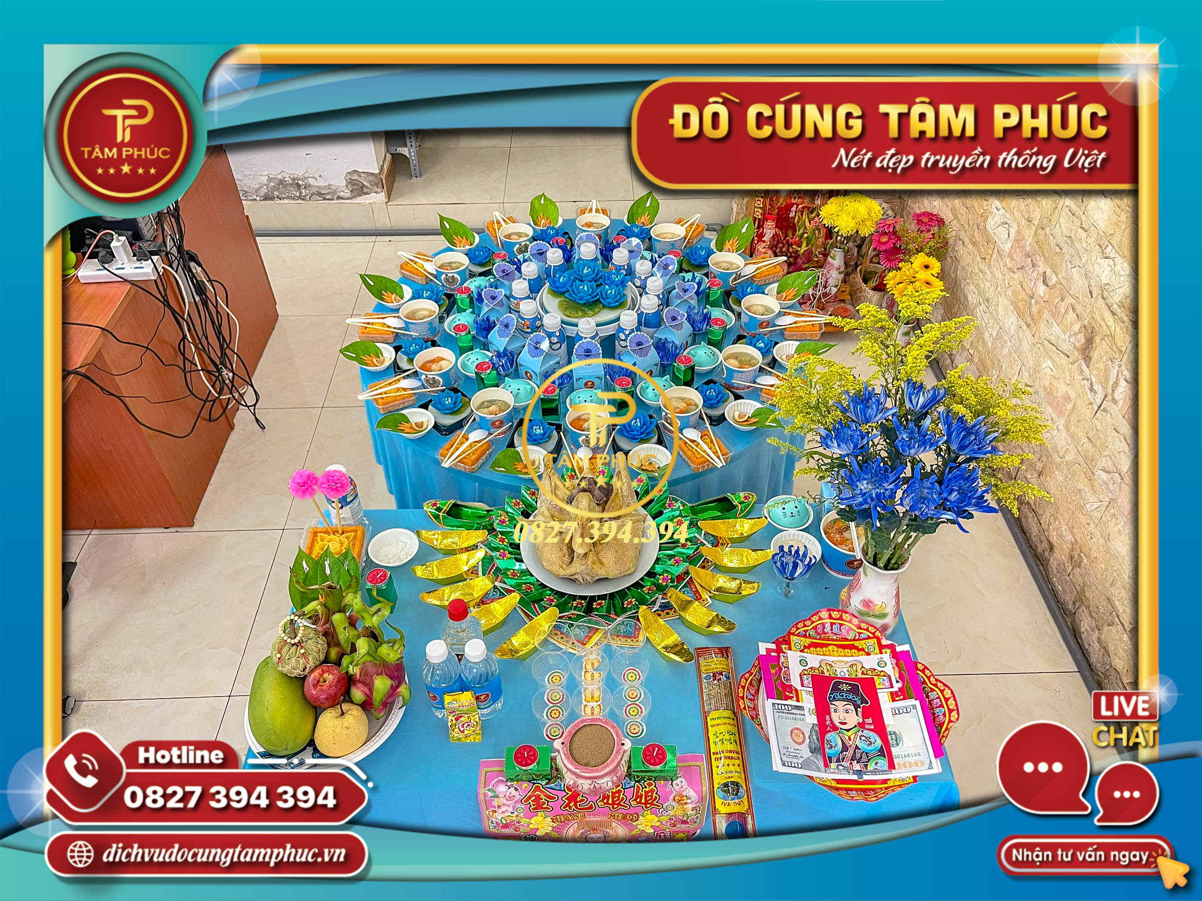 Mâm cúng nụ cho bé tone màu xanh dương tại Cần Thơ.
